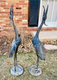 Duo Of Cast Metal Heron Sculptures