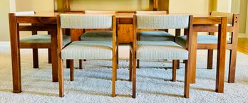 Danish Modern Dining Table With 2 Leafs , 2 Captain Chairs And 4 Regular Chairs