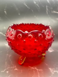 Fenton Red Amberina Glass Hobnail Ruffle Bowl