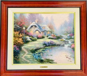 Framed Everetts Cottage Stretched Canvas Lithograph Signed By Thomas Kinkaid