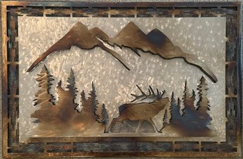 3-D Metal Mountain Forrest Elk Themed Wall Decor