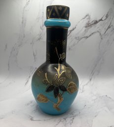 Asian Blue Glass Painted Vase