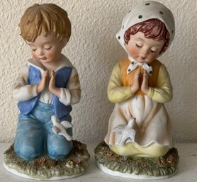 Pair Of Porcelain Girl & Boy Praying Figurines