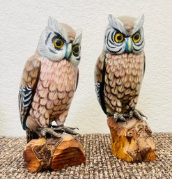 Vintage Wooden Pair Of Owl Figurines