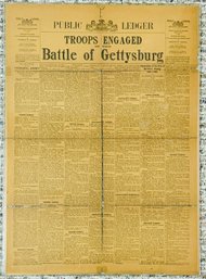 Authentic 1863 Battle Of Gettysburg Newspaper Article By Public Ledger