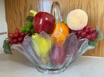 Glass Fruit Basket W/ Faux Fruit