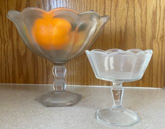 Pair Of Stemmed Glass Bowls W Faux Fruit