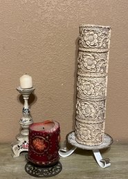 Decorated Candles And Charming Handpainted Candlestick