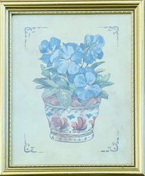 Blue Flower In Pot Artwork In Frame