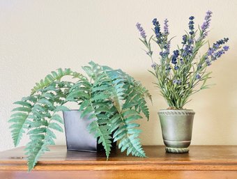 Pair Of Faux Plants, Fern And Lavender