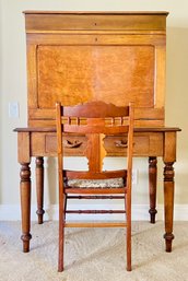 Antique Victorian Fall Front Secretary Plantation Writing Desk With Antique Chair