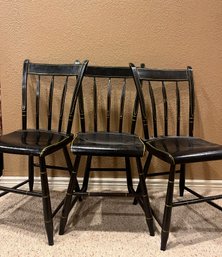 Trio Of Antique Plank Bottom Paint Decorated Side Chairs