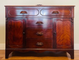 Antique Cherry Wood Sideboard With Dovetail Hinged Drawers