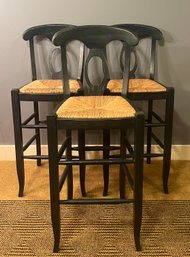 Wood And Wicker Bar-height Stools