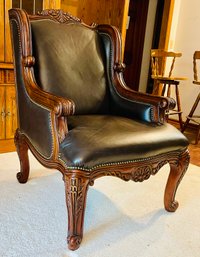 Black Leather Neoclassical Style Armchair With Cabriole Legs 1 Of 2