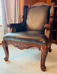 Black Leather Neoclassical Style Armchair With Cabriole Legs 2 Of 2