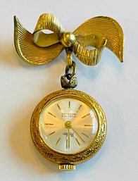 12K GF Fob Watch Brooch With Bow Detail