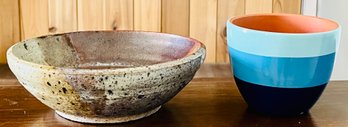 Signed Pottery Bowl & Small Planter