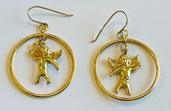 14K Yellow Gold Cherub Earrings