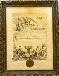 Taufschein Fraktur German Baptism Certificate, Framed