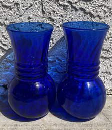 Pair Of Cobalt Blue Glass Vases