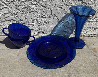 Miscellaneous Lot Of French Blue Glassware