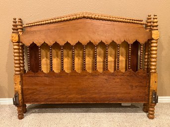Antique Twin Size Carved Spindle Bed Frame With Metal Side Rails