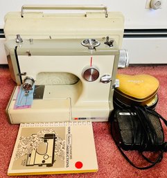 Sears Kenmore Sewing Machine Model 158-10400 & Box Of Sewing Accessories