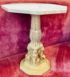 1970s Side Table With Octogan Stone Top And Carved Base