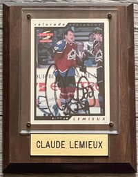 Signed, Claude Lemieux, CO Avalanche Wooden Hockey Plaque