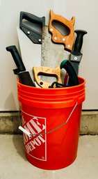 5 Gallon Bucket With Handsaws And Other Blades