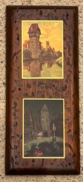 Pair Of German Landscape Prints On Wood Plaque