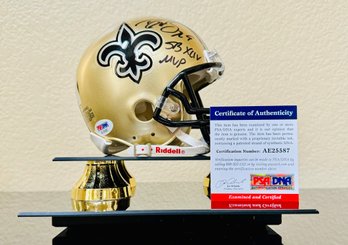 Drew Brees Autographed Riddell Mini Helmet PSA/DNA Certified