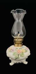 Hand Painted Antique Ivory Oil Lamp By Lefton