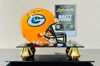 Brett Favre Green Bay Autographed Mini Helmet With Photo And COA