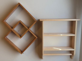 Pair Of Hanging Wooden Shelves