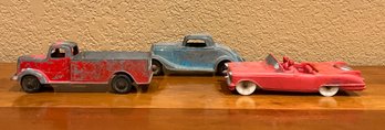 Vintage Hubley Ford Coupe Frame, Tootsietoy Mack Line Truck And Red Rubber Cadillac Concept Car