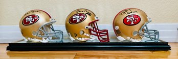 Trio Of San Francisco 49ers Signed Mini Helmets, Montana And Rice, Brodie And Steve Young