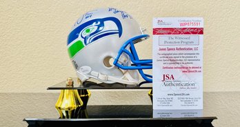 Jim Zorn To Steve Largent Autographed Mini Helmet Certified By JSA