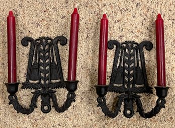 Pair Of Cast Iron Wall Hanging Candlestick Holders