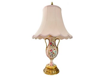 French Porcelain Medium Dark Rose Beckwith Lamp With Scalloped Edge Shade 2 Of 2