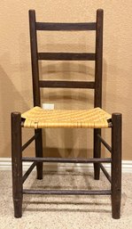 Dark Wood Chair With Woven Base