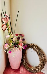 Large Vase With Flowers & Wreath