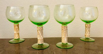 4 PC Lot Of Green Wine Glasses 1 Of 2