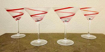 4 PC Lot Of Red Spiral Martini Glasses