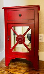 Wooden Red Door Accent Cabinet With Mirror Inserts