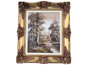 Framed Original Art - Oil On Canvas - Trees By A Stream