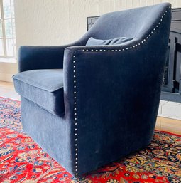 Blue Tufted Swivel Accent Armchair