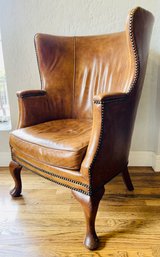 Vintage Wingback Leather Chair With Cabriole Legs