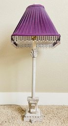 Vintage Table Lamp With Purple Shade & Crystals